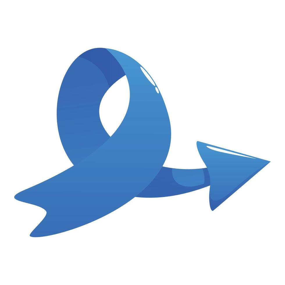 Blue ribbon forming a loop and pointing with an arrow to the right vector