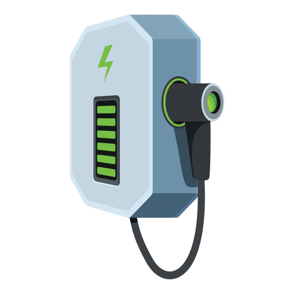 Electric vehicle charging station displaying full battery on white background vector