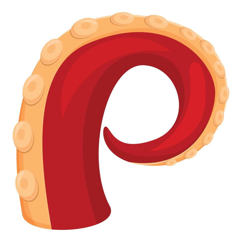 Red octopus tentacle showing suction cups, curving gracefully vector