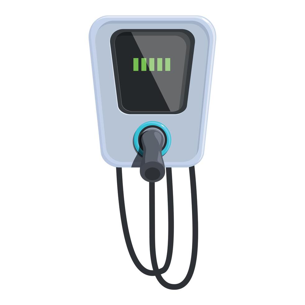 Electric vehicle charger displaying charging status on a white background vector