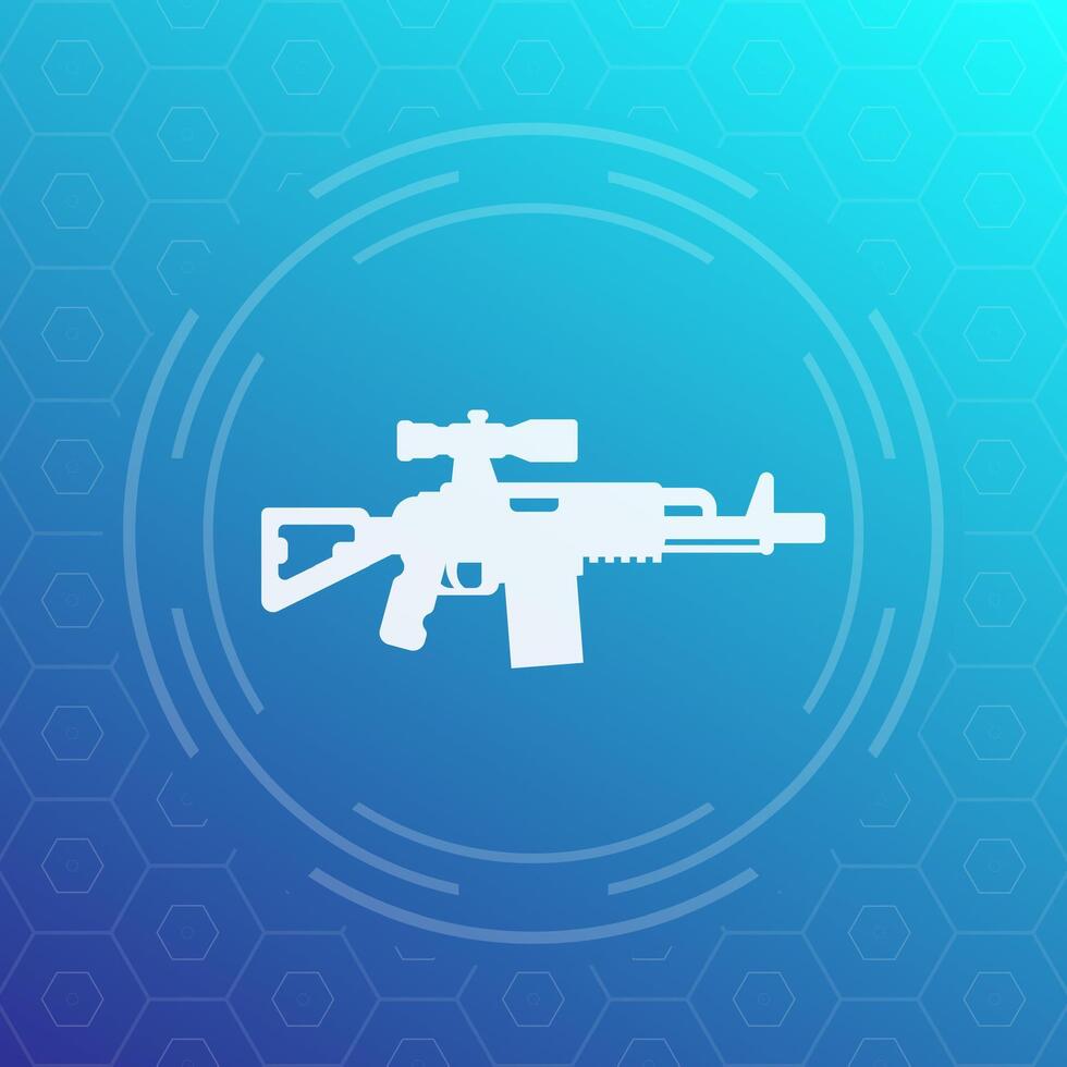 assault rifle icon, gun with optical sight, illustration vector