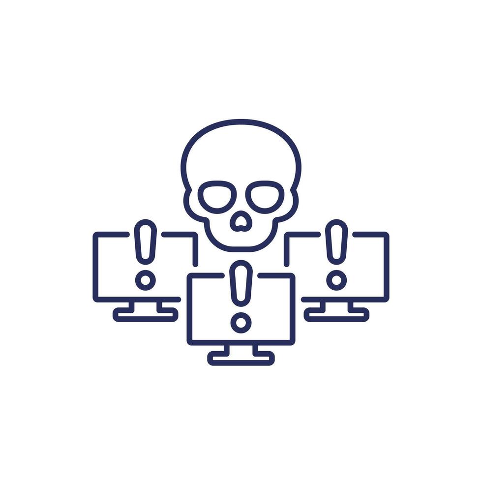 Botnet line icon, bot attack, malware in computers vector