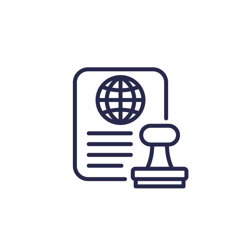 Visa line icon, stamp and document vector