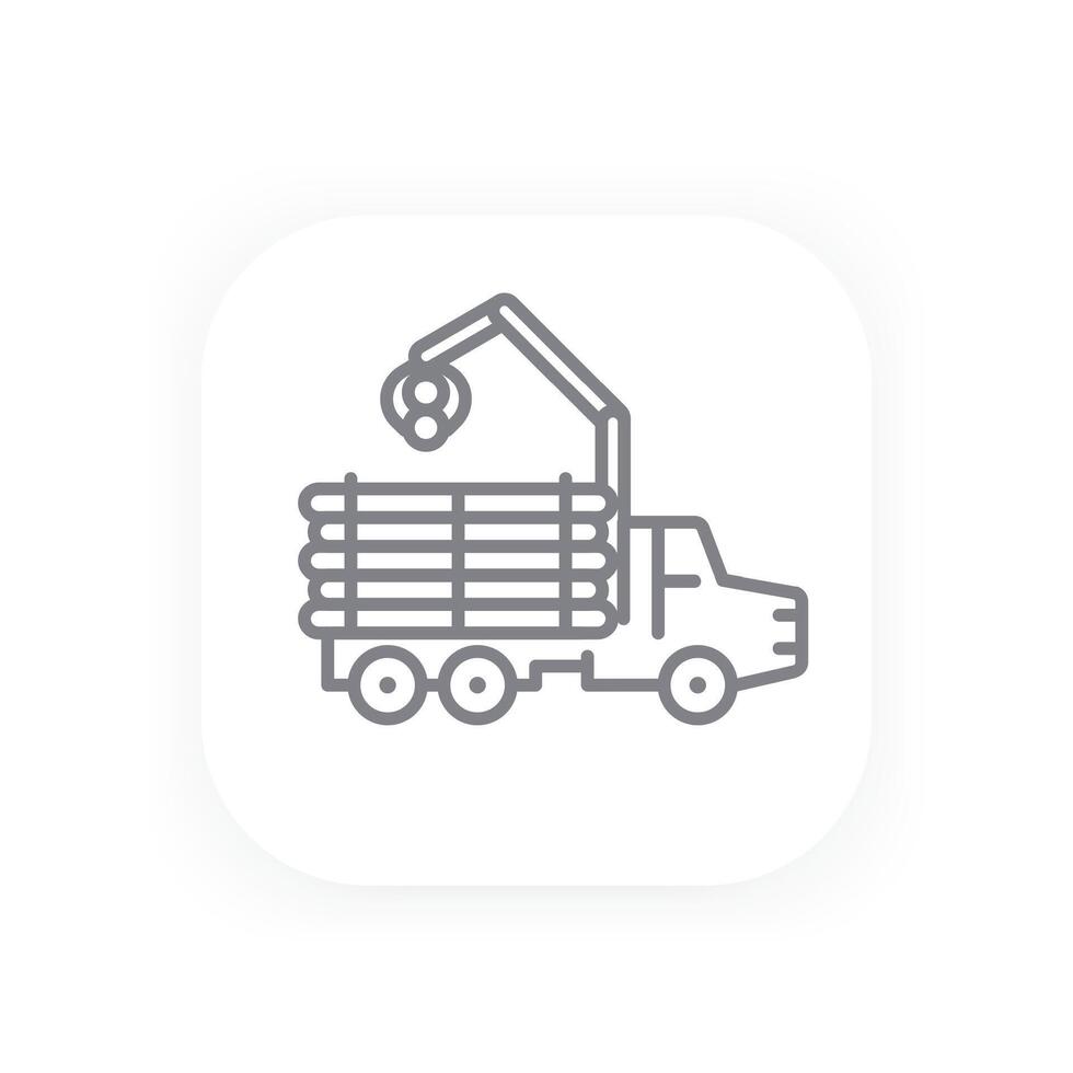 Forwarder line icon, forestry vehicle, logging truck vector