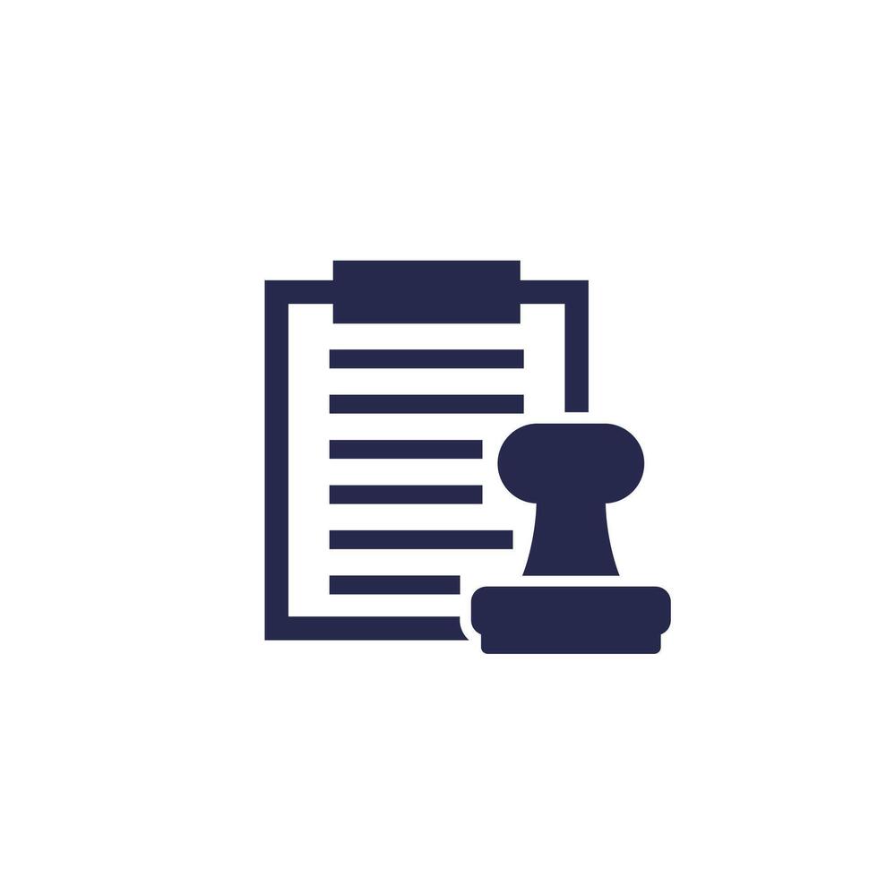 notary icon, stamp and document on white vector