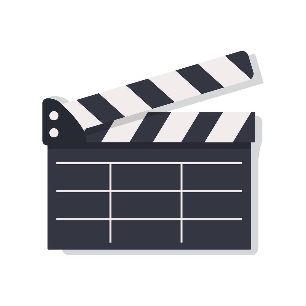 Movie clapper isolated on white background. Black and white movie clapboard. Cinematography and cinematographic equipment. Flat icon vector