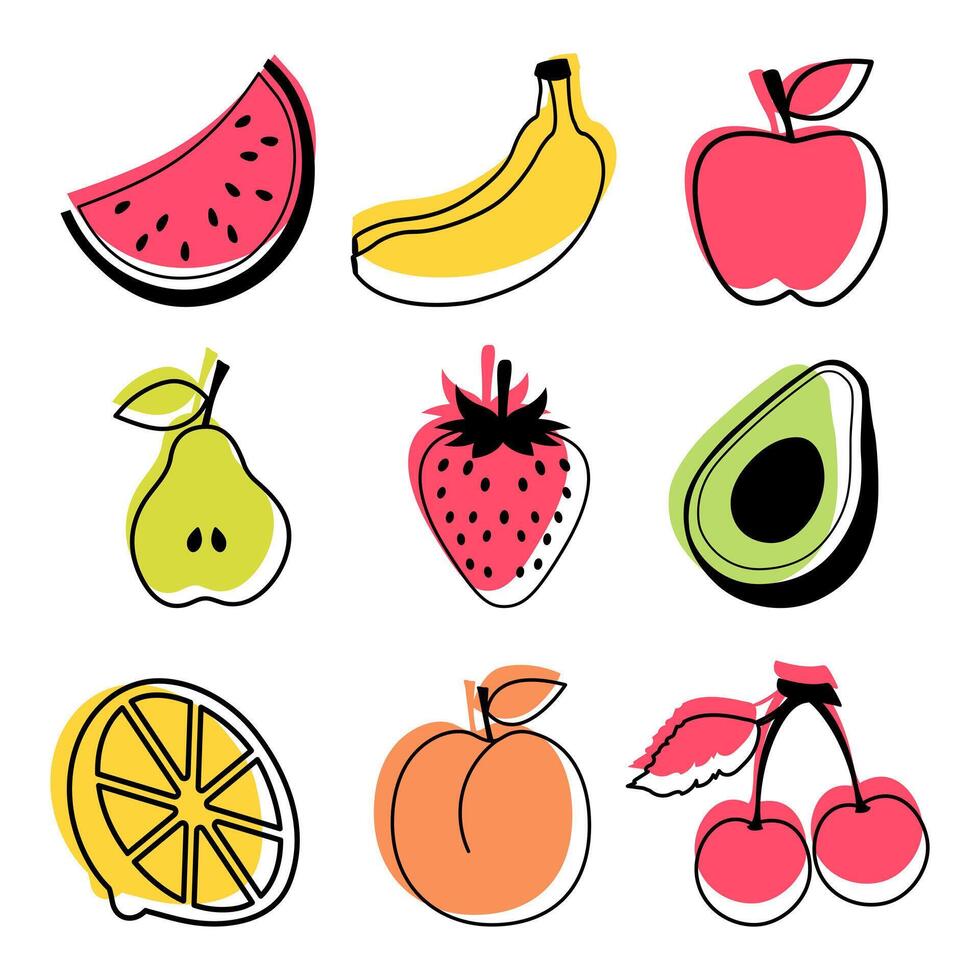 fruit set on white background in vector