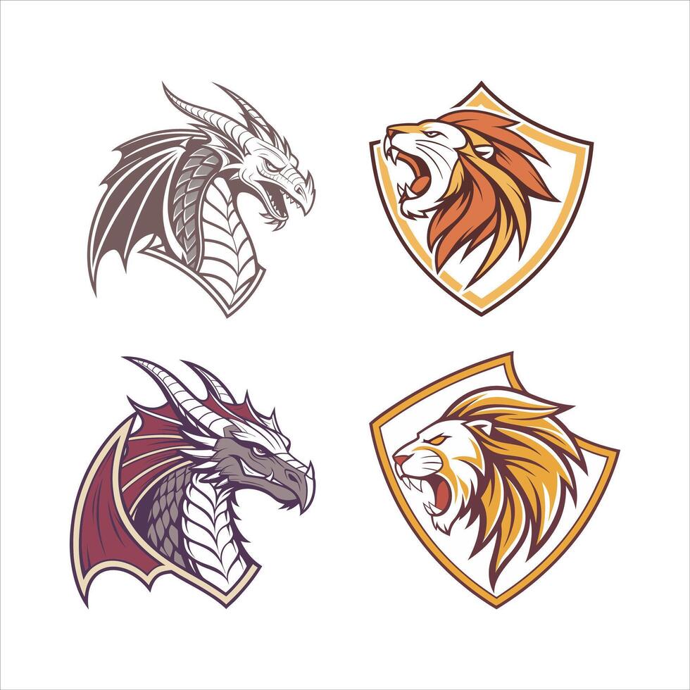 Dragon and Lion Head Mascot Logo. Fierce and Legendary Design vector