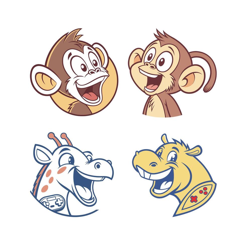 Animal Head Funny Mascot Logo. Playful and Whimsical Design. Perfect for kids' projects, cartoons, gaming, branding, and merchandise. vector