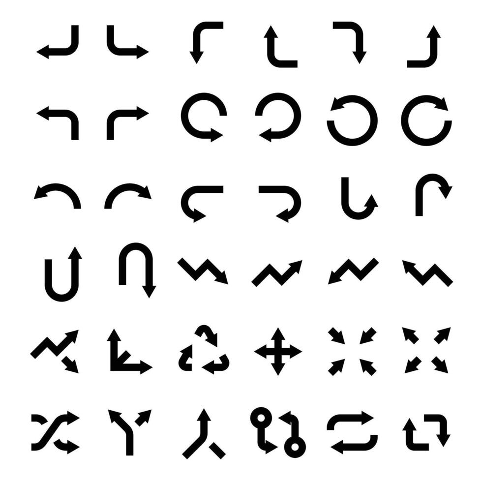 Directional arrows set. Set of black arrows isolated on white. Arrow icon set. Arrows collection. vector