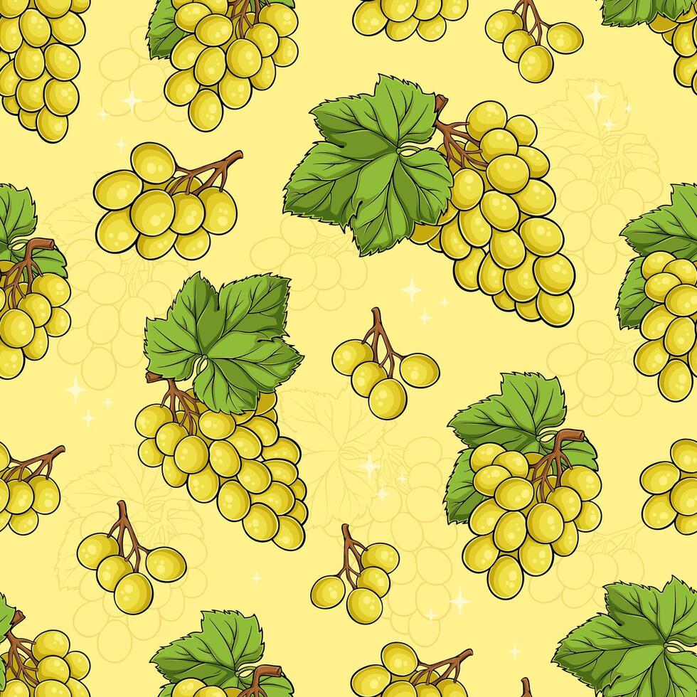 Hand drawn seamless pattern of juicy cotton candy, Dominga, sultana, continental white green grapes vector