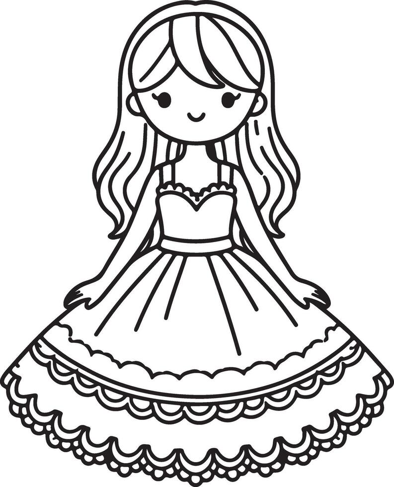 cute girl in dress coloring page vector