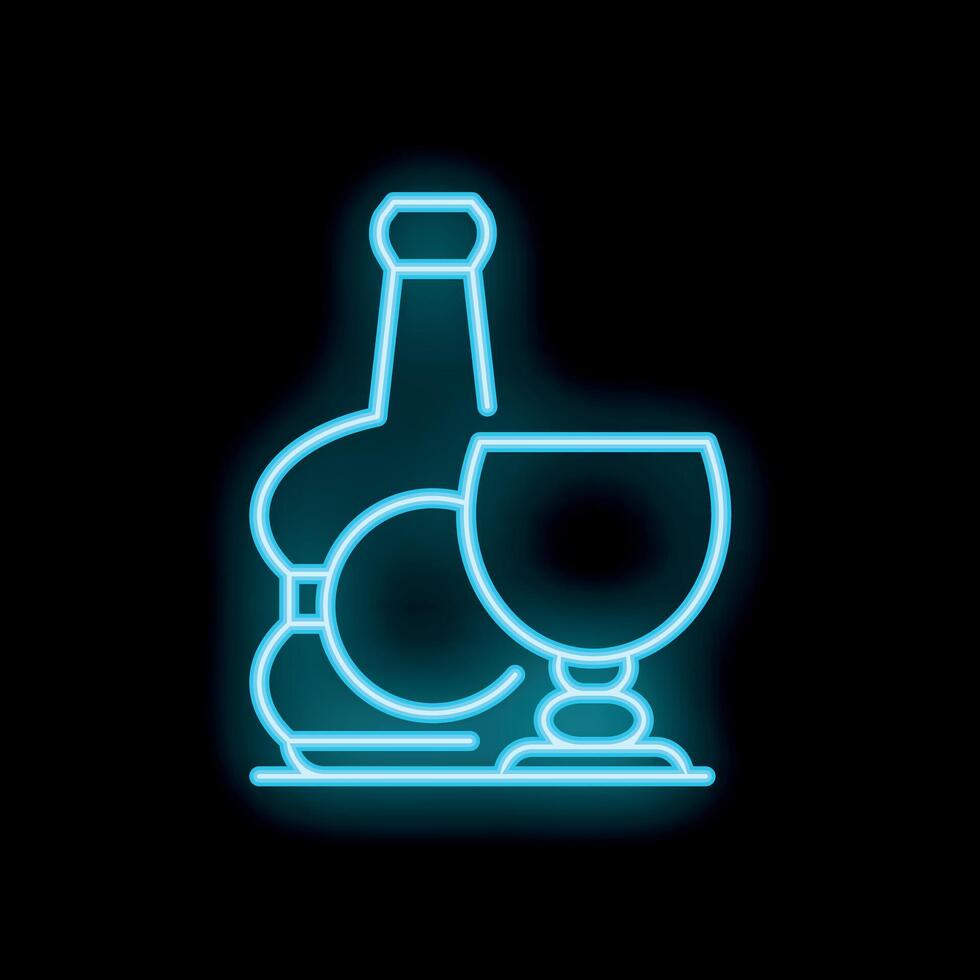 Neon sign showing wine bottle and glass on black background vector