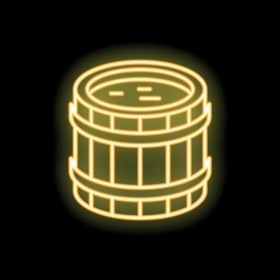 Neon yellow sauna bucket icon glowing on black background vector