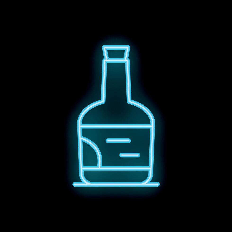 Blue neon sign showing a bottle of alcohol on black background vector