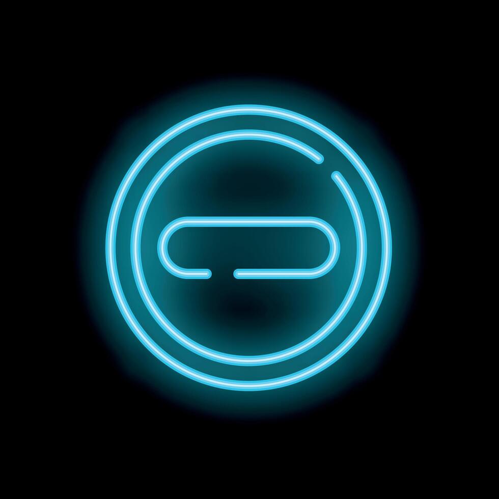 Blue neon minus symbol inside a circle on black background vector
