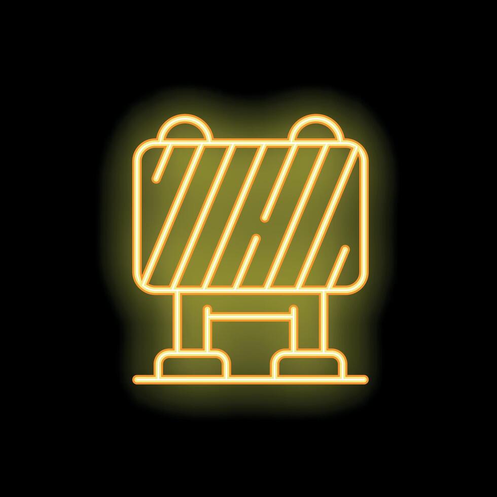 Yellow neon sign of roadblock sign on black background vector