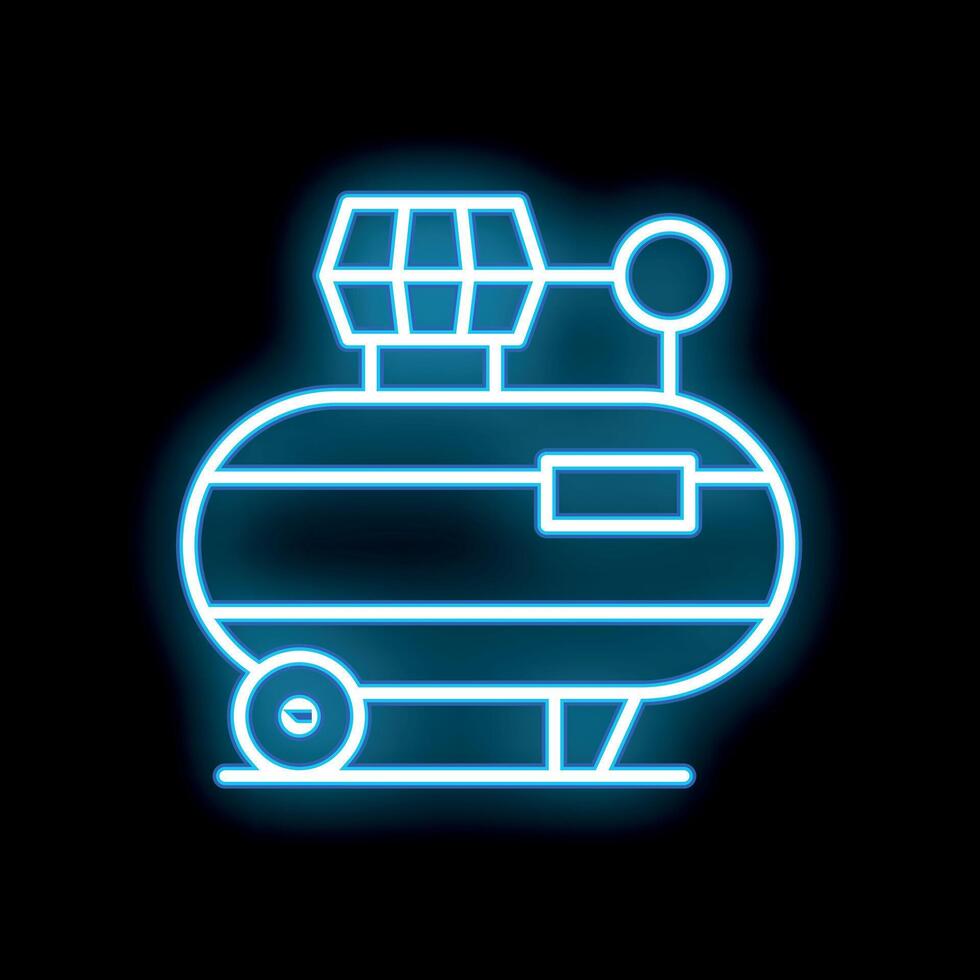 Blue glowing neon line air compressor icon isolated on black background vector