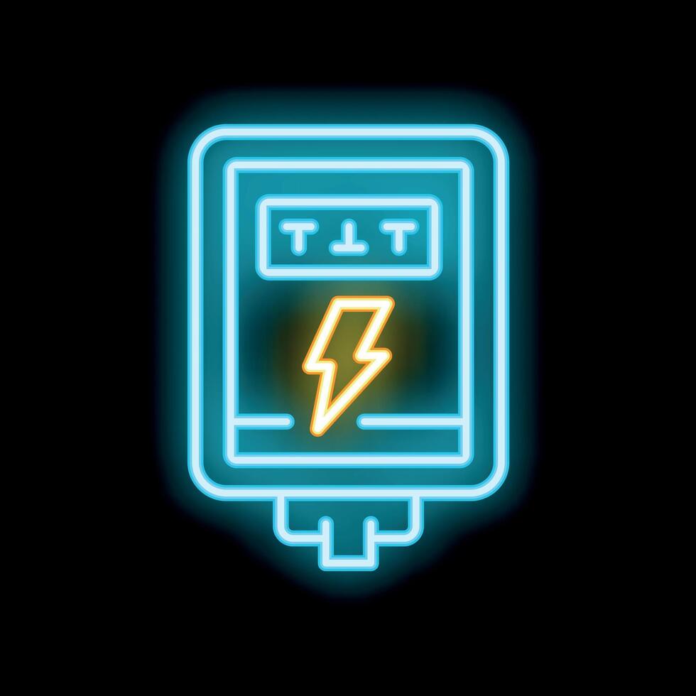 Neon electricity meter icon glowing on dark background vector