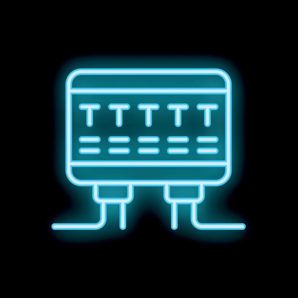 Neon blue server icon glowing on black background vector