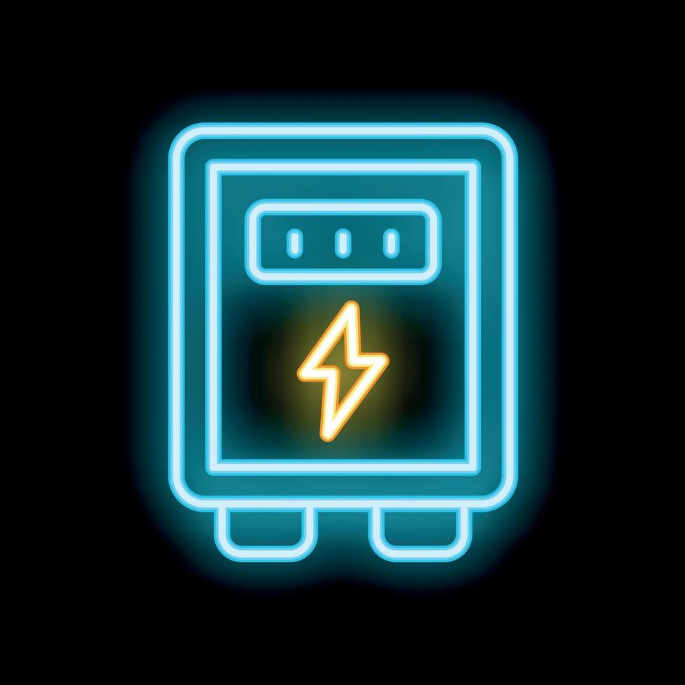 Glowing neon line electric meter icon isolated on black background. illustration vector