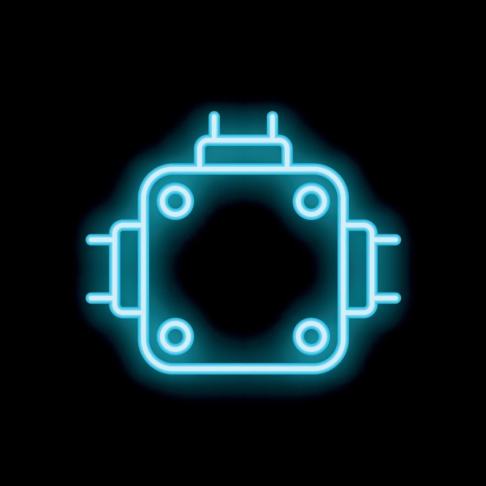 Neon icon of a processor chip glowing on black background vector
