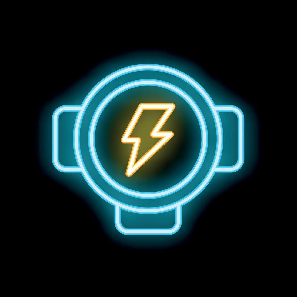 Neon smart watch showing lightning bolt icon on black background vector
