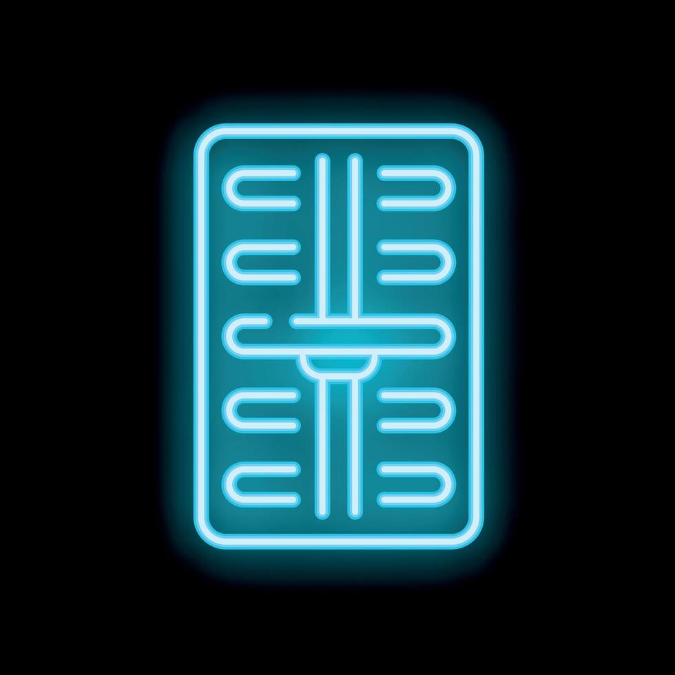 Blue neon icon of a mixing console representing music production vector
