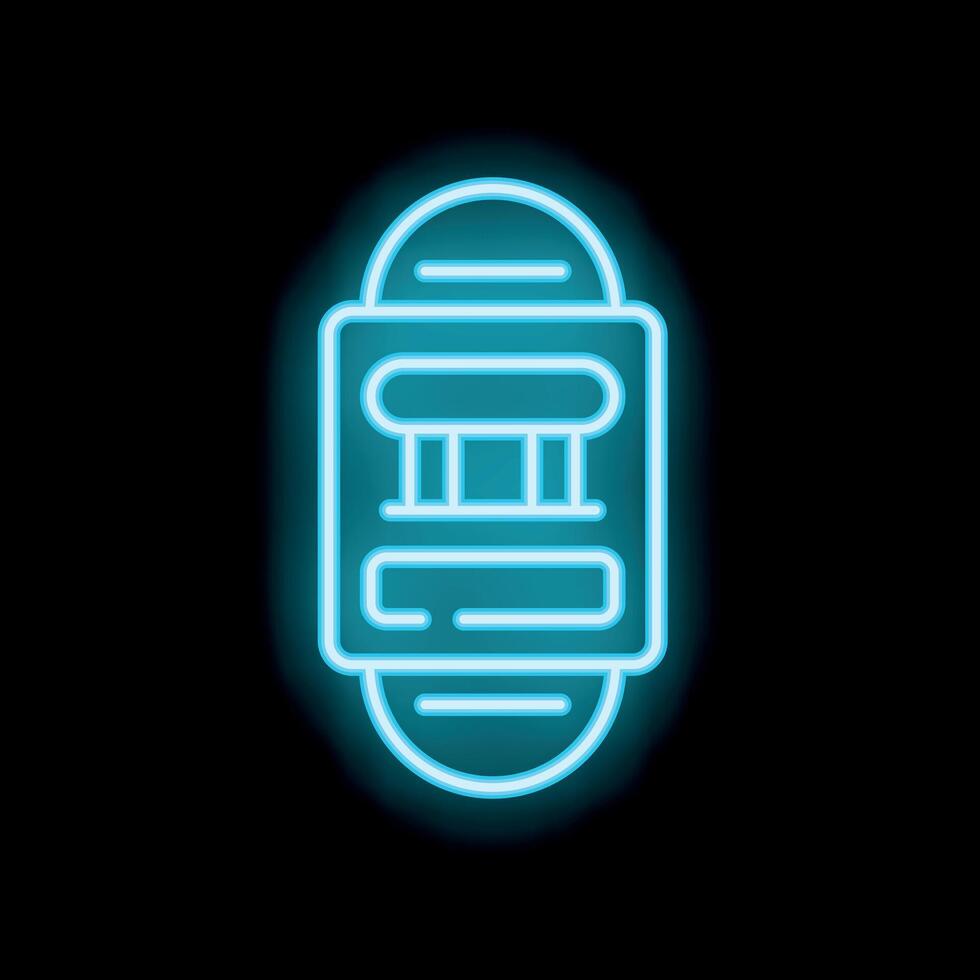 Neon museum ticket icon glowing on dark background vector