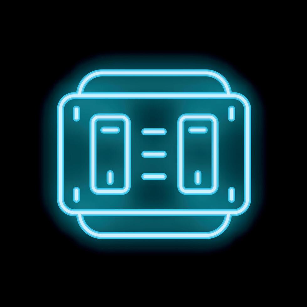 Blue glowing neon icon of a portable power station on a black background vector