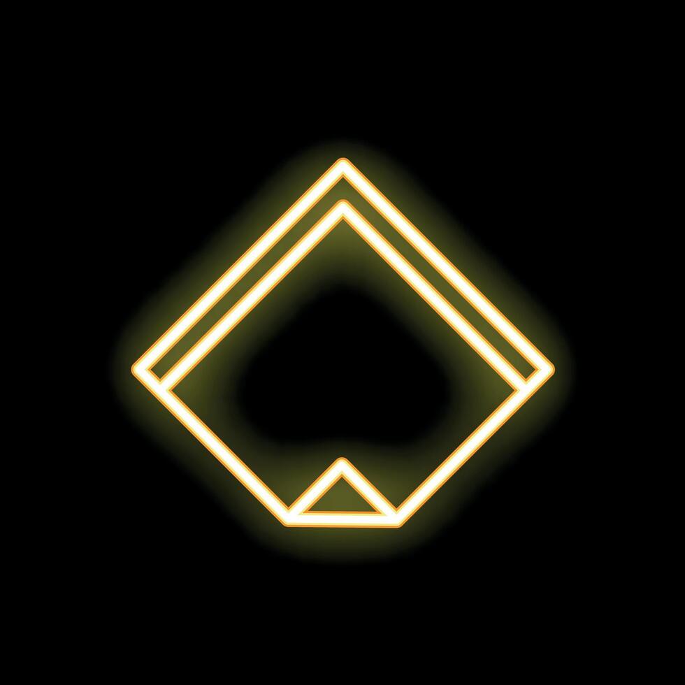 Neon yellow square with empty center glowing on black background vector