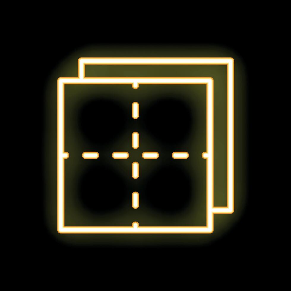 Neon glowing layered squares with center crosshairs icon graphic on black background vector