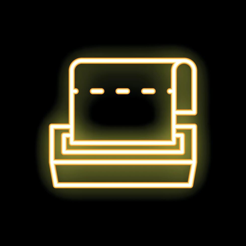 Neon yellow printer icon printing a document on black background vector