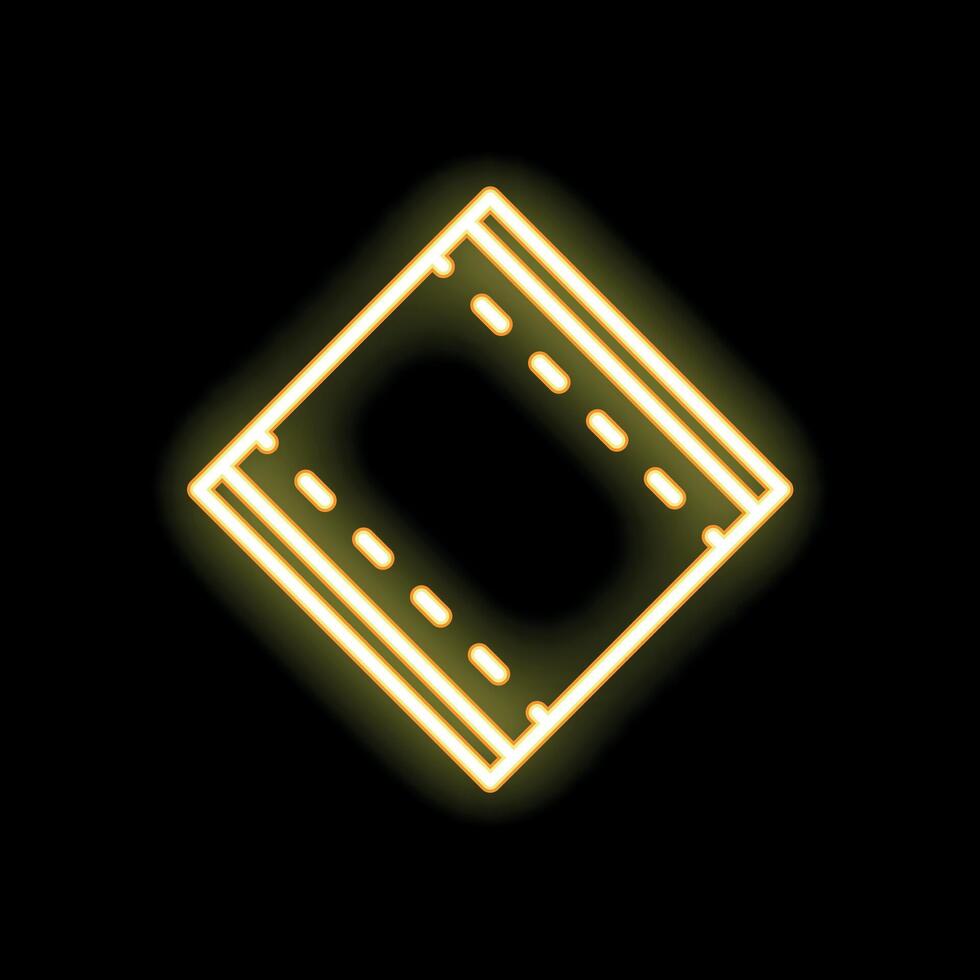 Neon yellow film strip glowing on black background vector