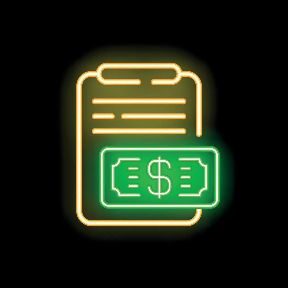 Neon green and yellow clipboard representing paid invoice icon vector
