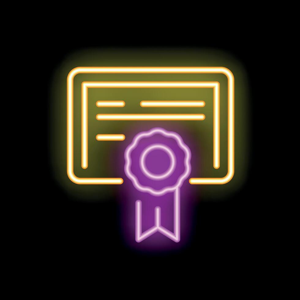 Neon sign of certificate with ribbon for graduation or diploma vector