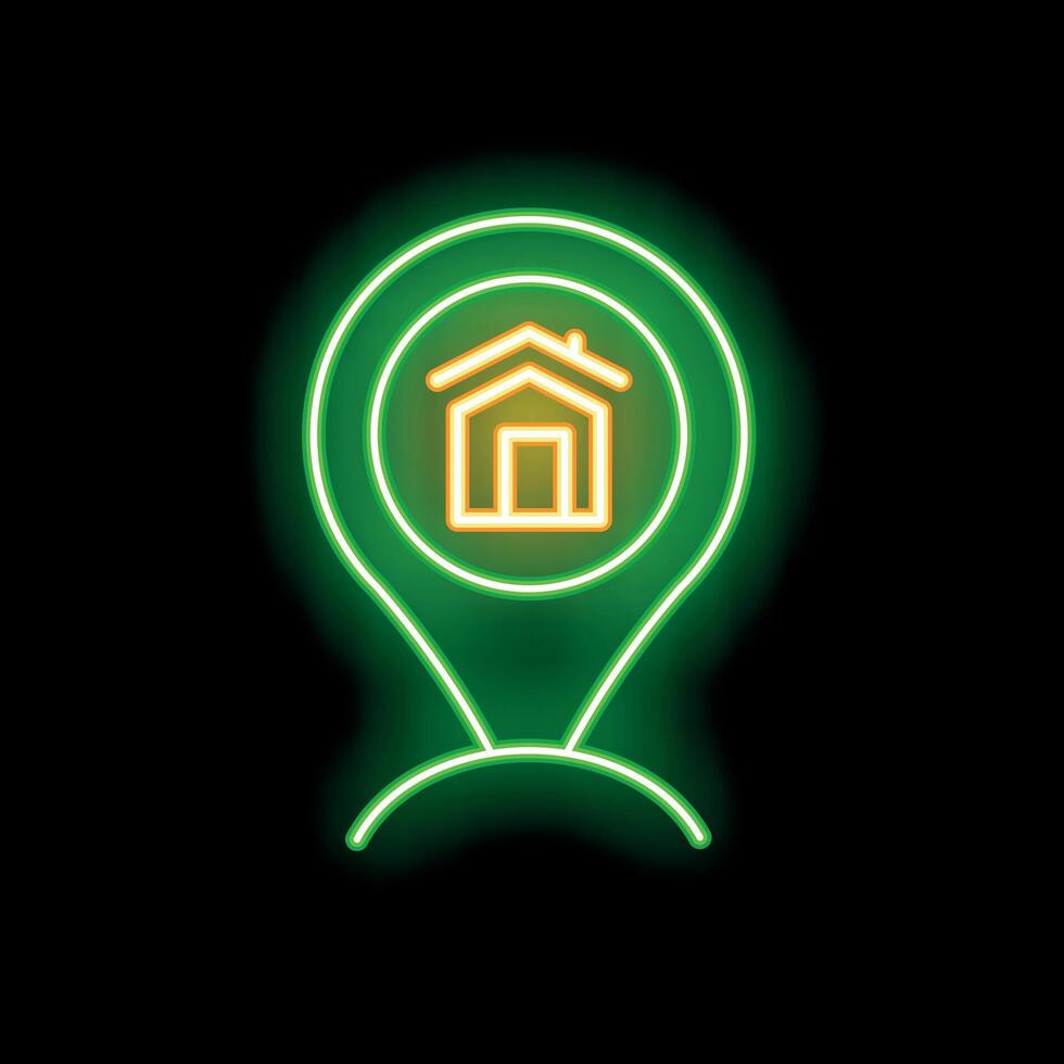 Neon green icon showing location of the house vector