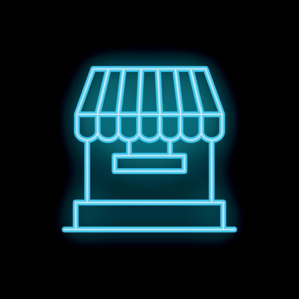 Glowing neon sign depicting a store front on black background vector