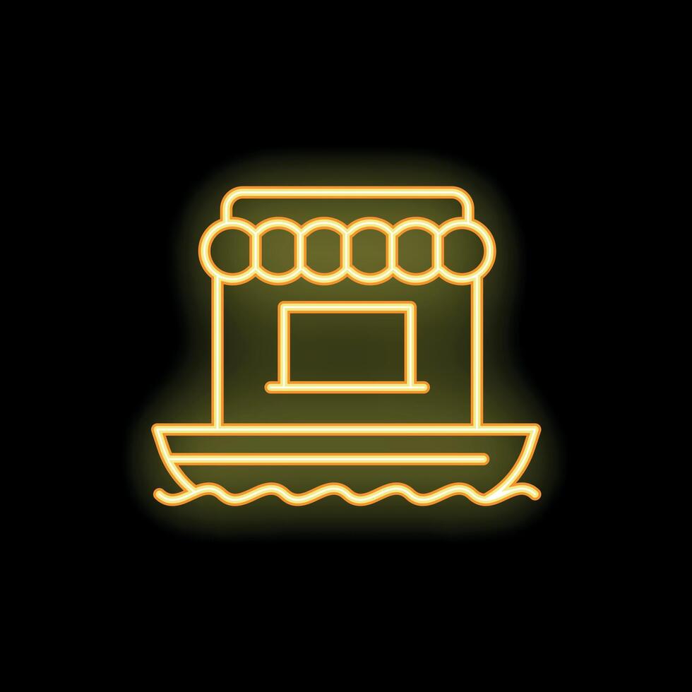 Neon sign representing a floating market shop on black background vector