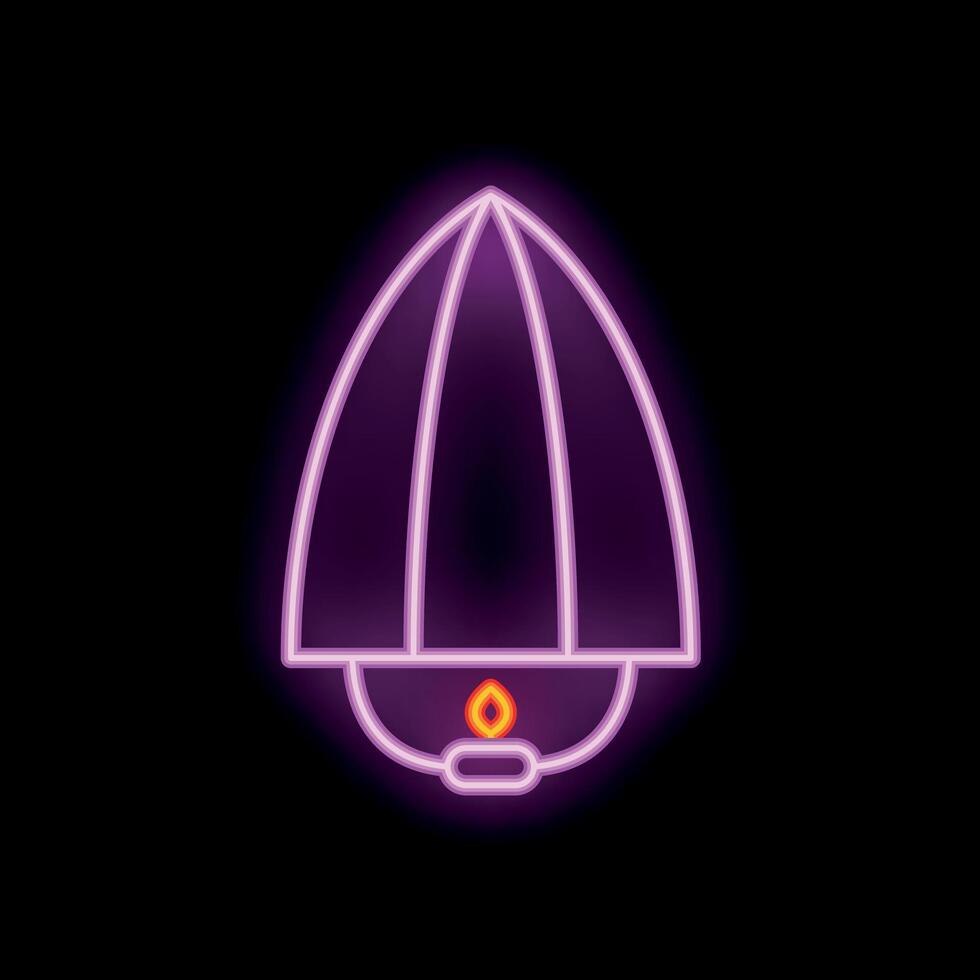 Neon sign representing a mining helmet with a light glowing in the dark vector