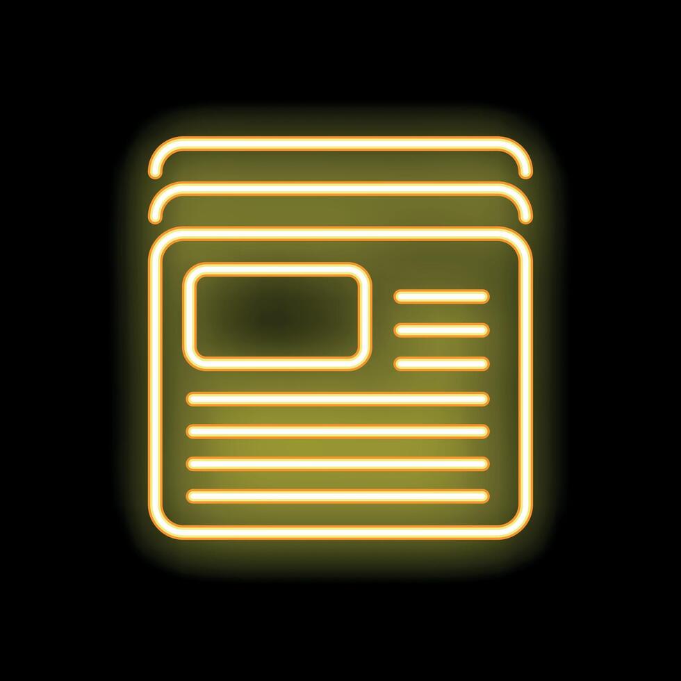 Yellow neon sign of newspaper with headlines on black background vector