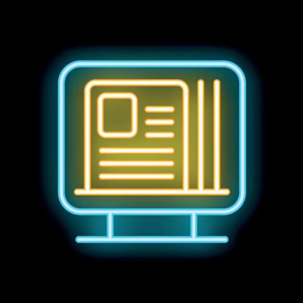 Neon sign showing a computer screen displaying a blog post vector