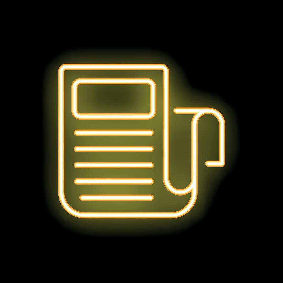 Yellow neon sign showing a rolled up newspaper icon on a black background vector