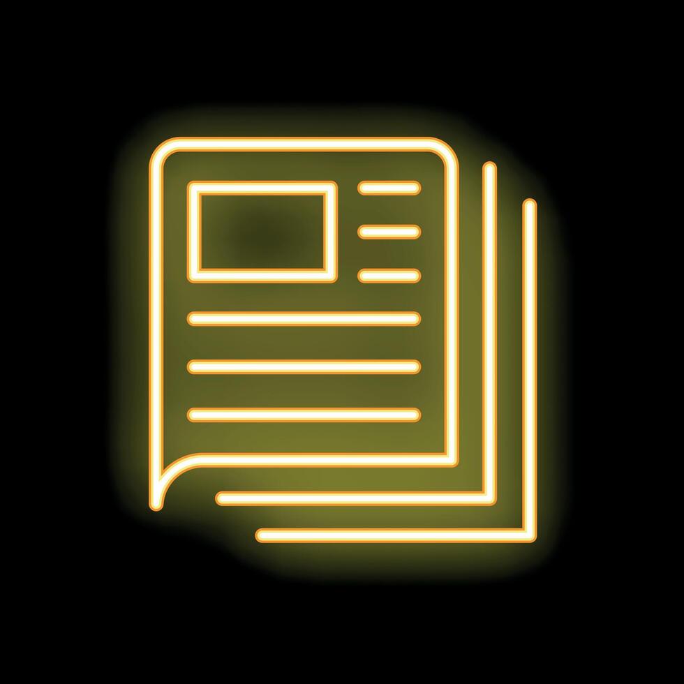 Yellow neon sign representing stack of documents on black background vector
