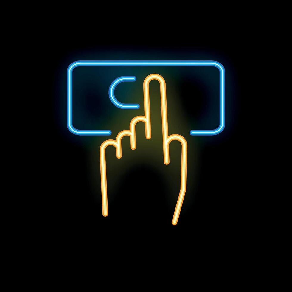 Neon copyright symbol being touched on black background vector
