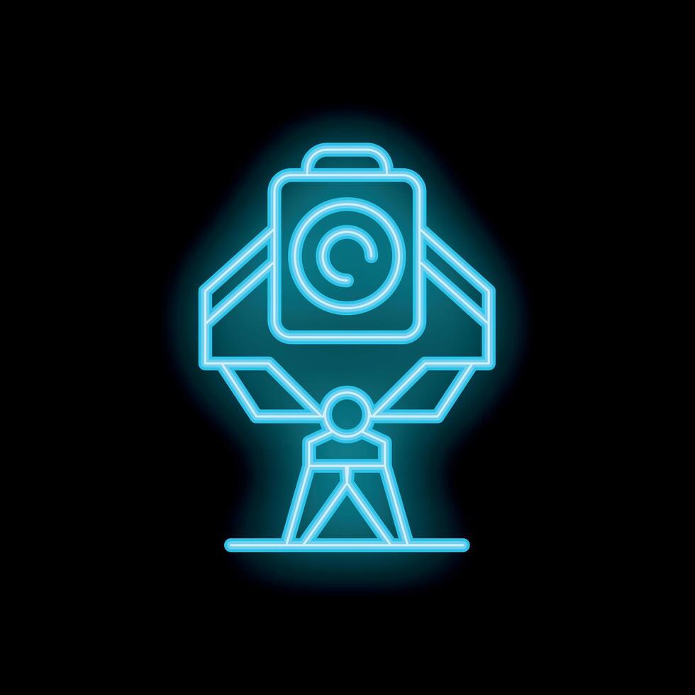 Neon icon of a cctv camera on a tripod, representing security and surveillance vector