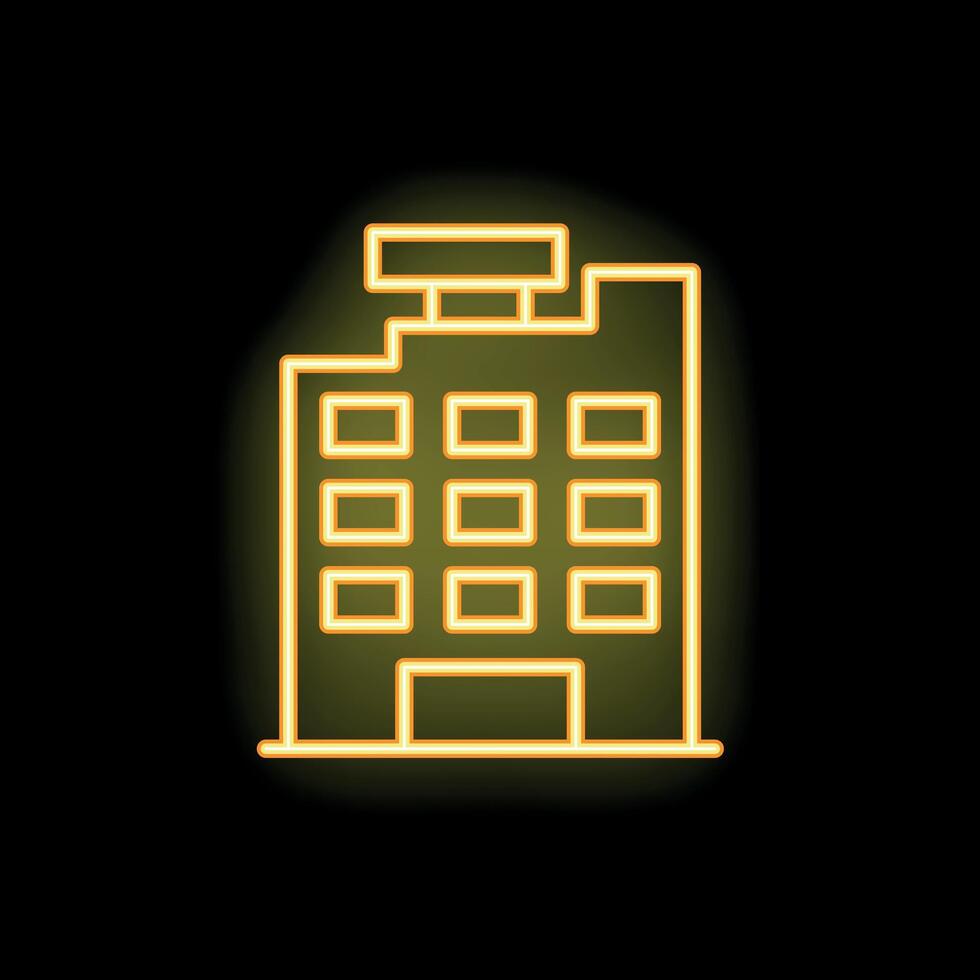 Yellow neon icon of a modern office building on black background vector