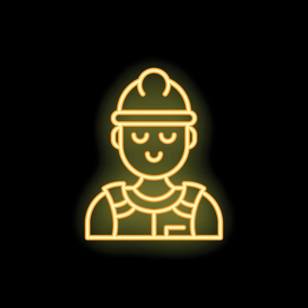 Neon sign showing smiling construction worker wearing hard hat vector