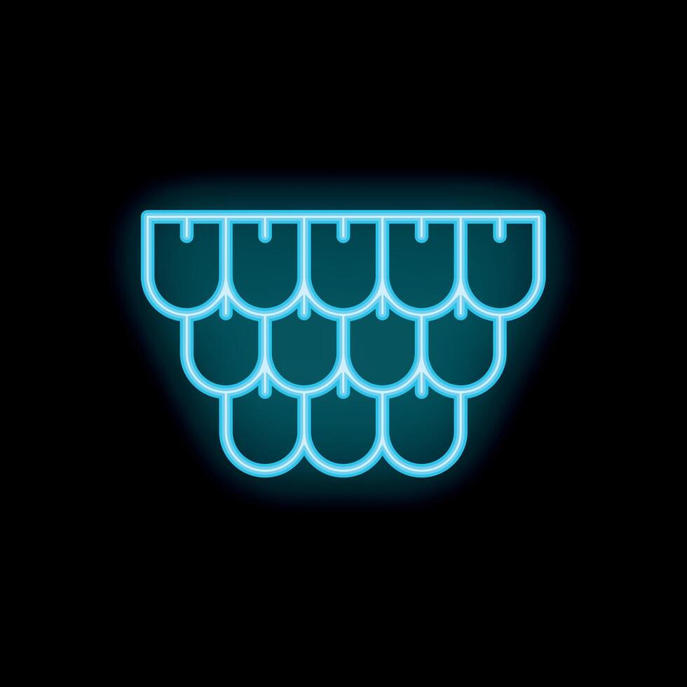 Neon icon of roof tiles glowing blue on black background vector