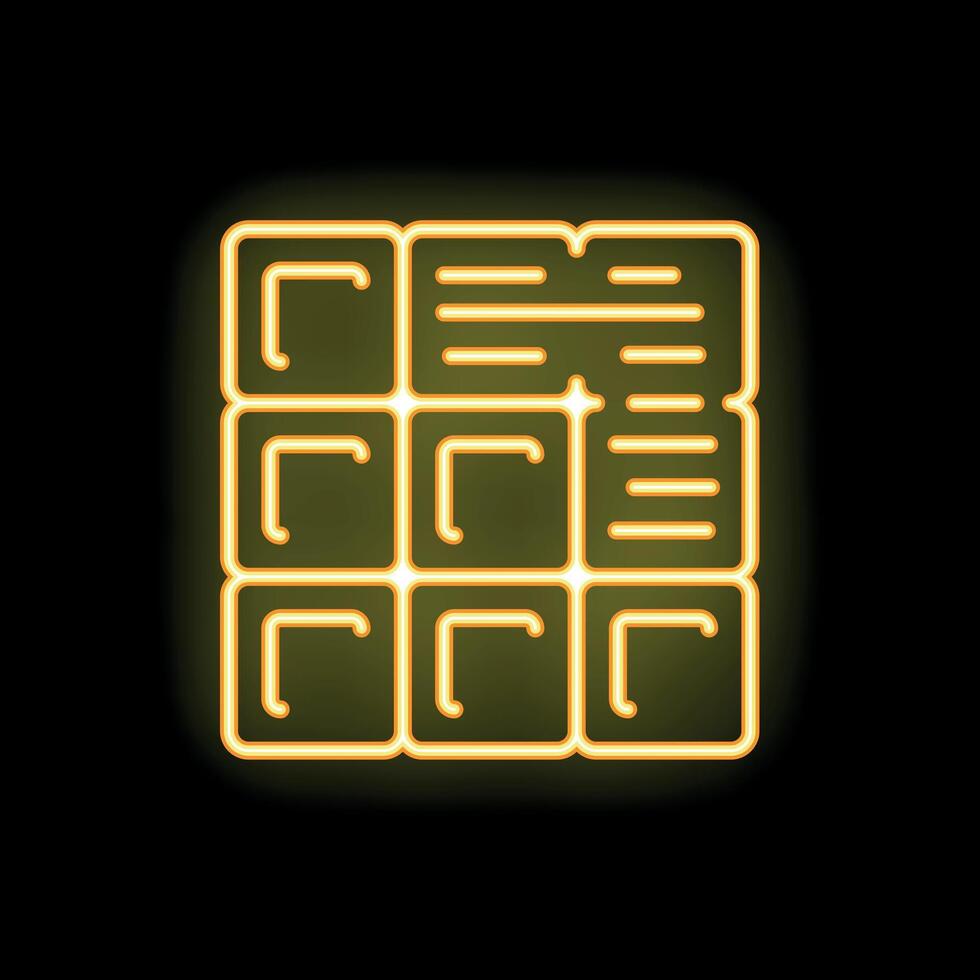 Neon yellow chocolate bar icon glowing on black background vector